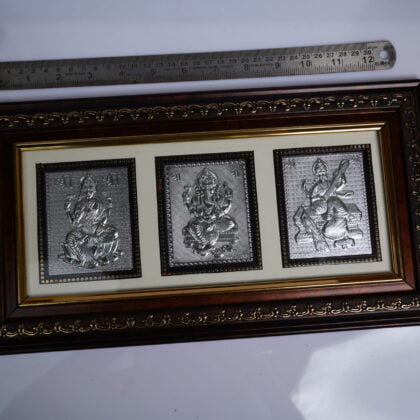 Silver 3 in 1 Frame Laxmi Saraswati Ganesh