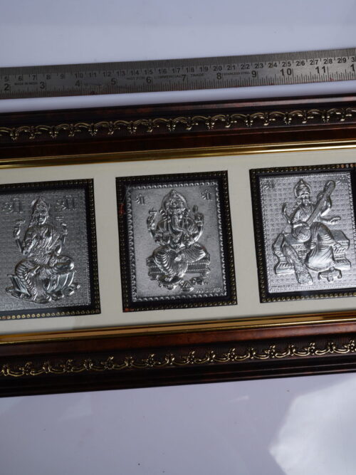 Silver 3 in 1 Frame Laxmi Saraswati Ganesh