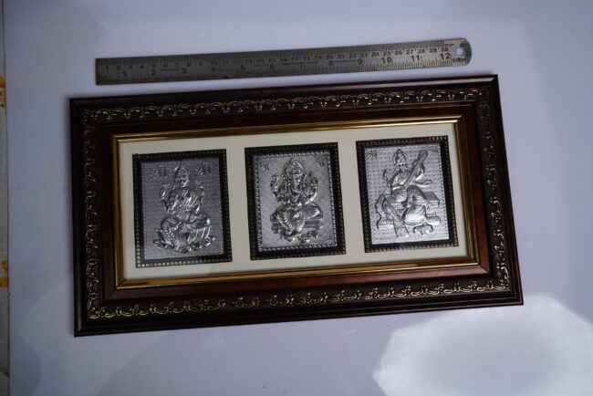 Silver 3 in 1 Frame Laxmi Saraswati Ganesh