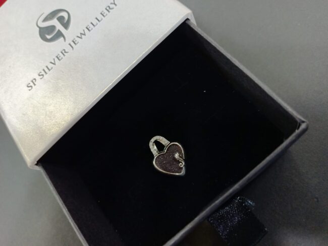 Pure Silver Glitter Heart Shape Pendant - Image 3