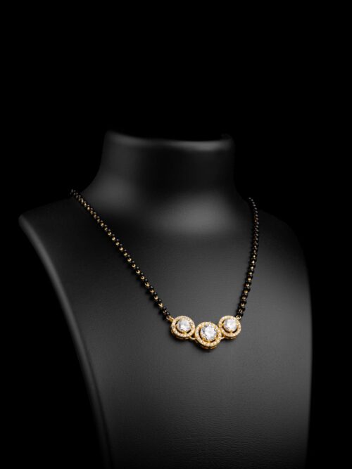 Gold Plated Halo Design Three Stone Mangalsutra
