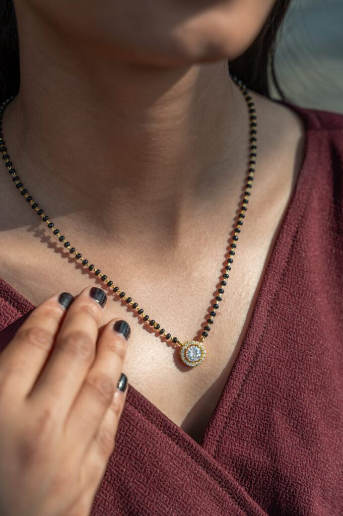 Gold Plated Halo One Stone Mangalsutra - Image 2