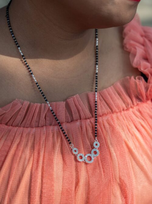 Fancy circled designed silver mangalsutra