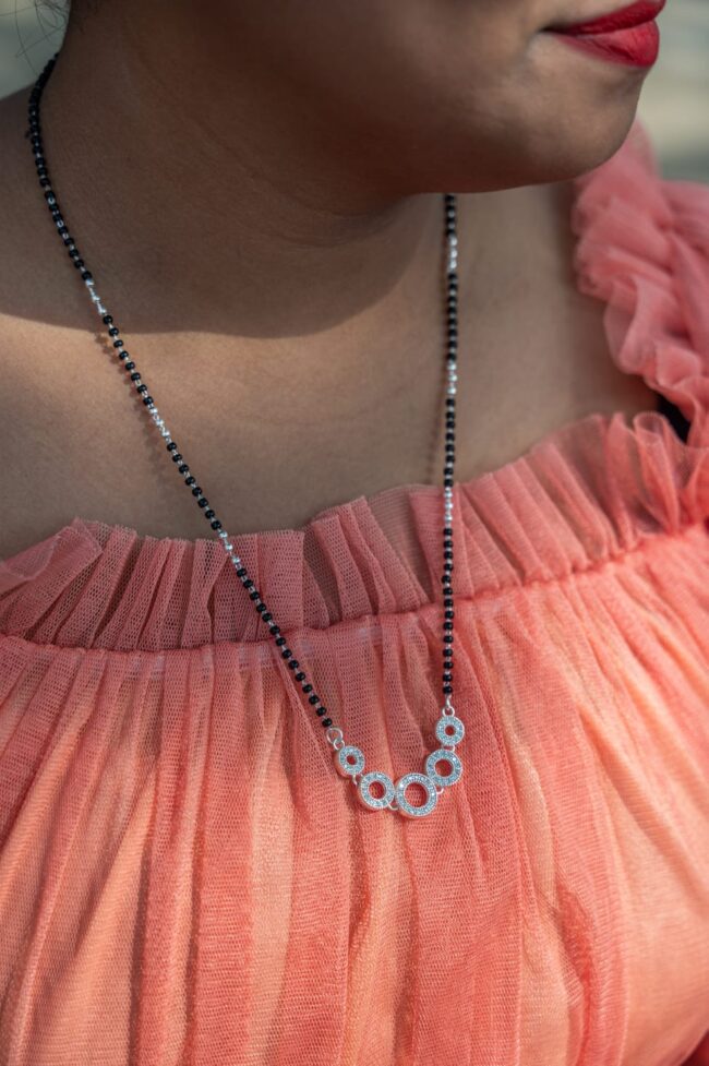 Fancy circled designed silver mangalsutra