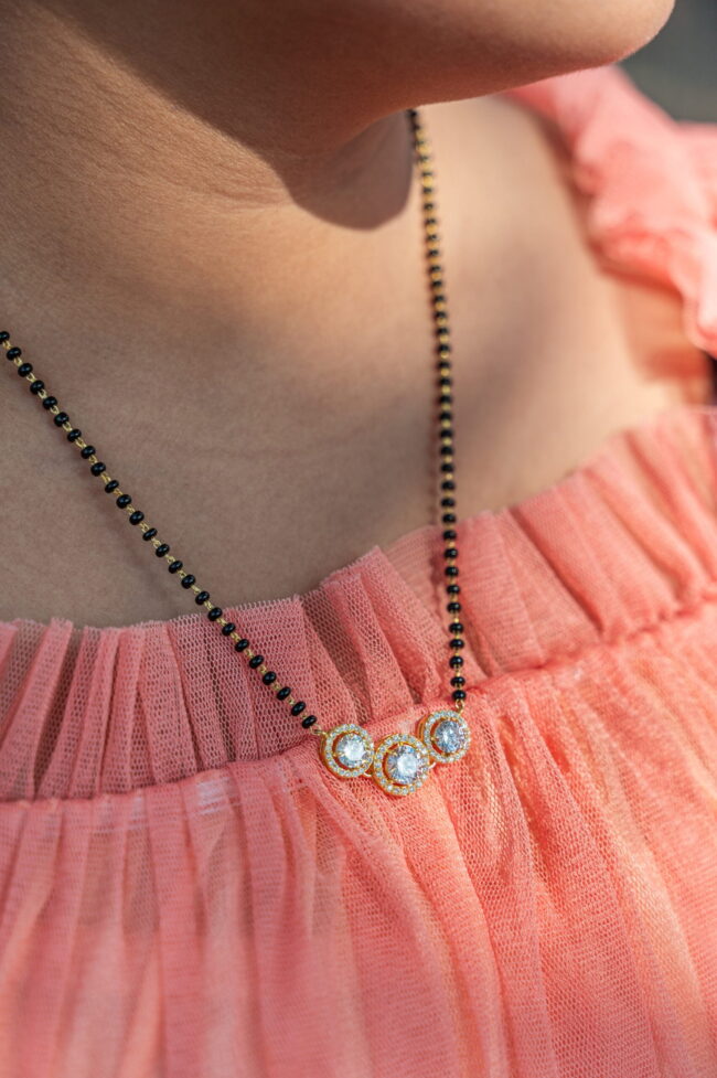 Gold Plated Halo Design Three Stone Mangalsutra - Image 2