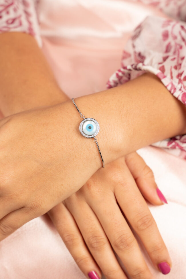 Pure Silver Evil Eye Bracelet - Image 2