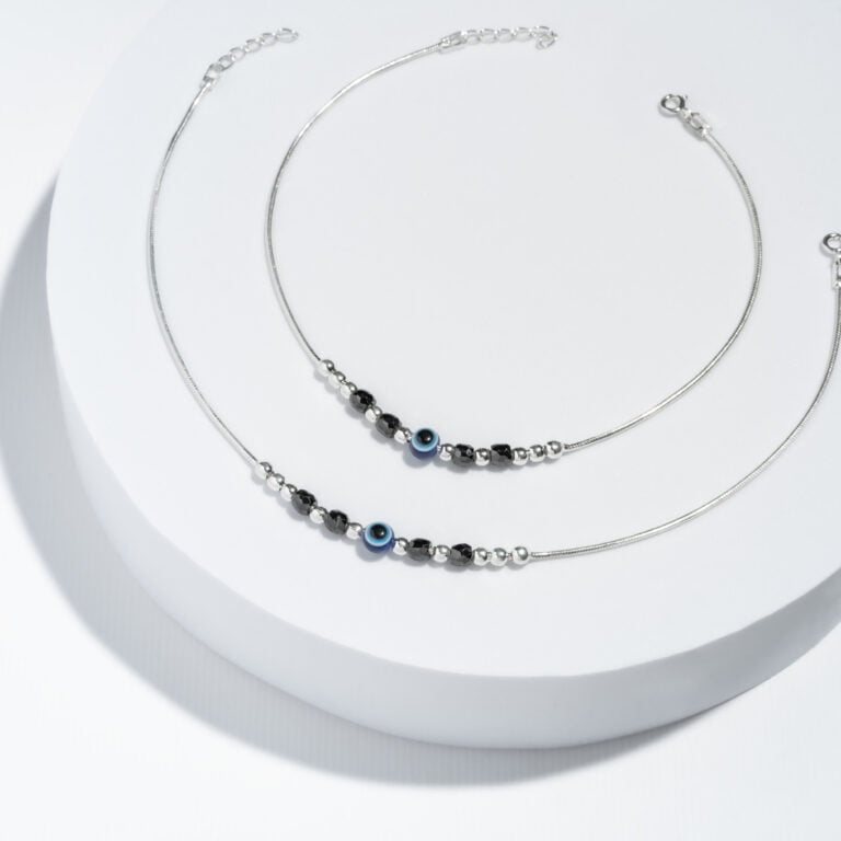 Pure Silver Evil Eye black bead Payal