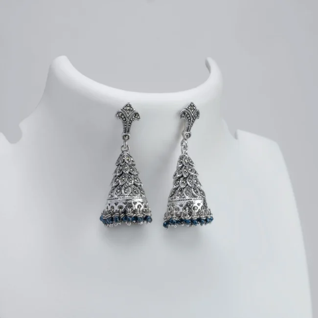 Peacock Feather Designer Silver Jhumka