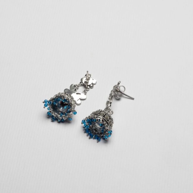 Double Butterfly Silver Marcasite Jhumka - Image 3