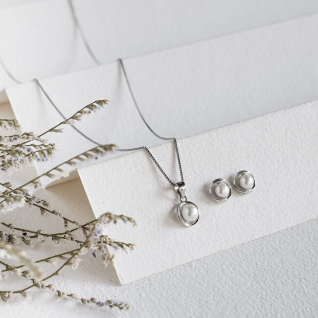 Pure Silver Designer Silver Pearl Set