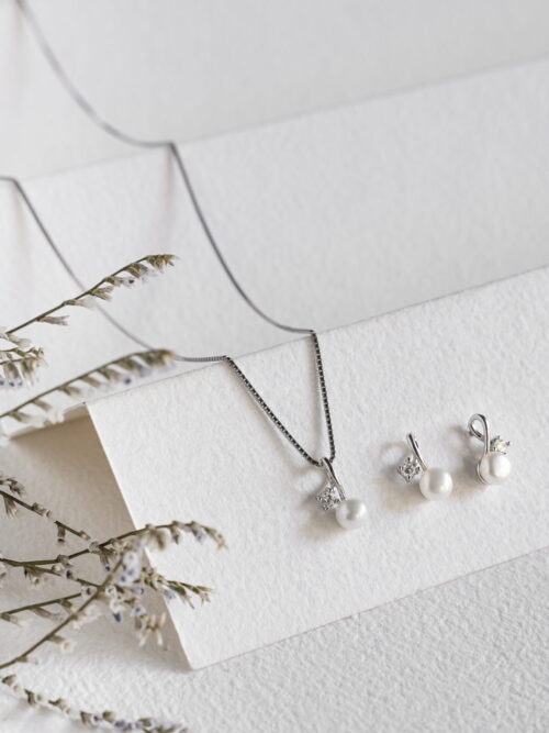Pure Silver Cherry Designed Pearl Set