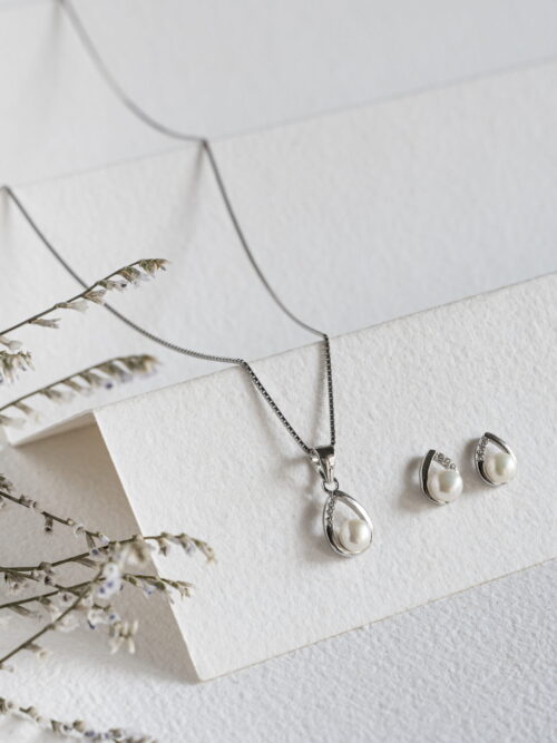Pure Silver Badam Shaped  Pearl Set