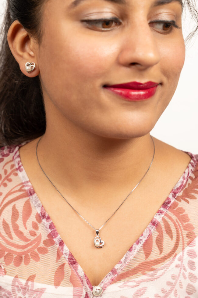 Pure Silver heart shaped  Fresh Water Pearl Set - Image 2