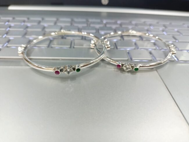 Cut Stone Silver Bangle - Image 3
