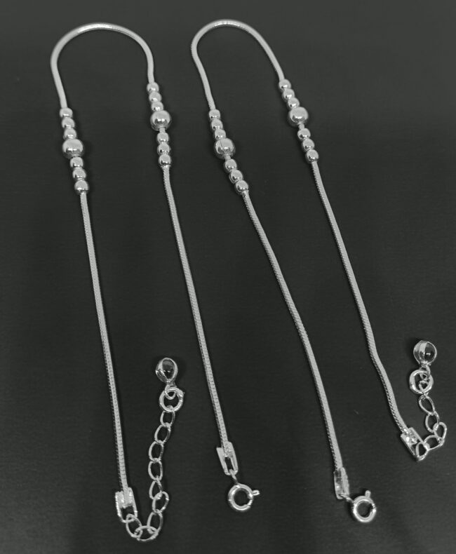 Pure Silver Snake Chain Beads Payal - Image 2