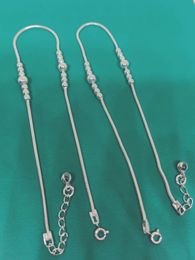 Pure Silver Snake Chain Beads Payal - Image 3