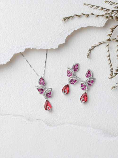Pure Silver Ruby Elegant Silver Set