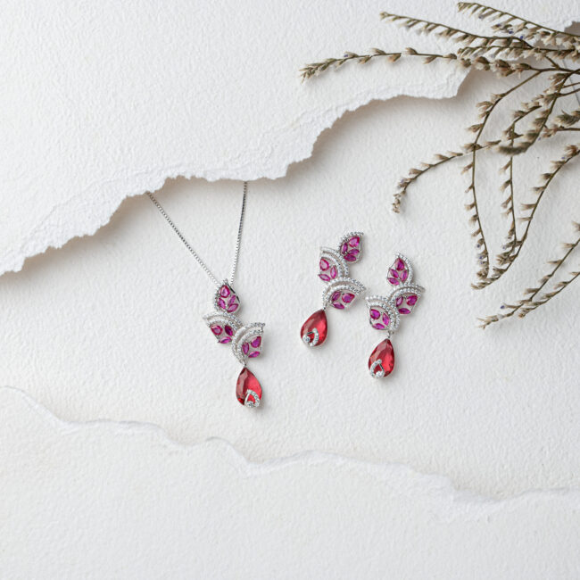 Pure Silver Ruby Elegant Silver Set