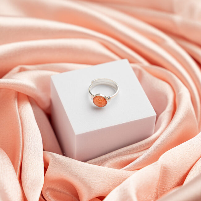 Original Rose Coral Pure Silver Adjustable Ring