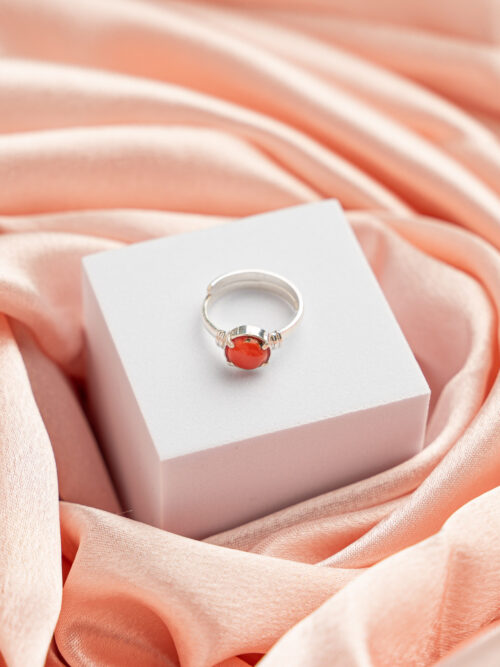 Original Red Coral Pure Silver Adjustable Ring