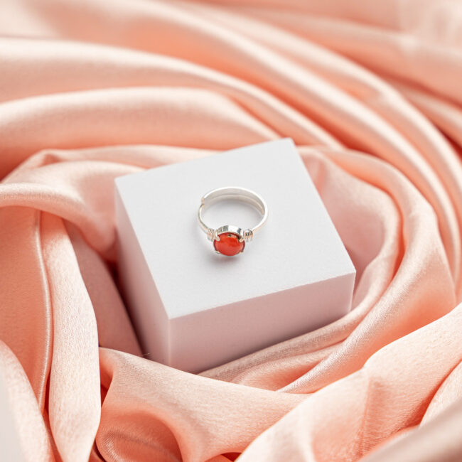 Original Red Coral Pure Silver Adjustable Ring