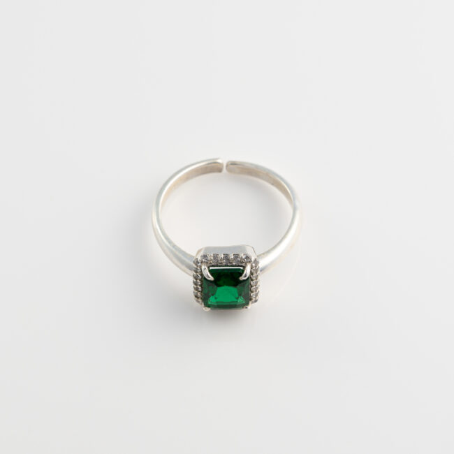 Pure Silver Emerald Adjustable Ring - Image 3