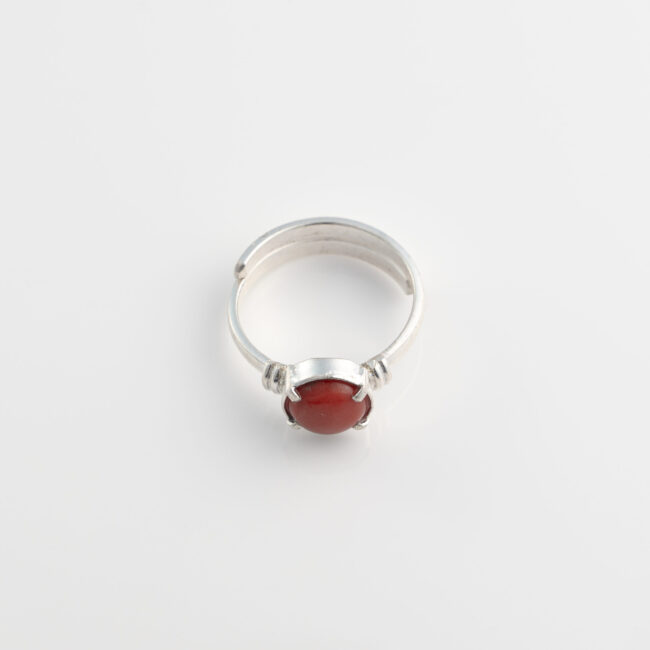 Original Red Coral Pure Silver Adjustable Ring - Image 3