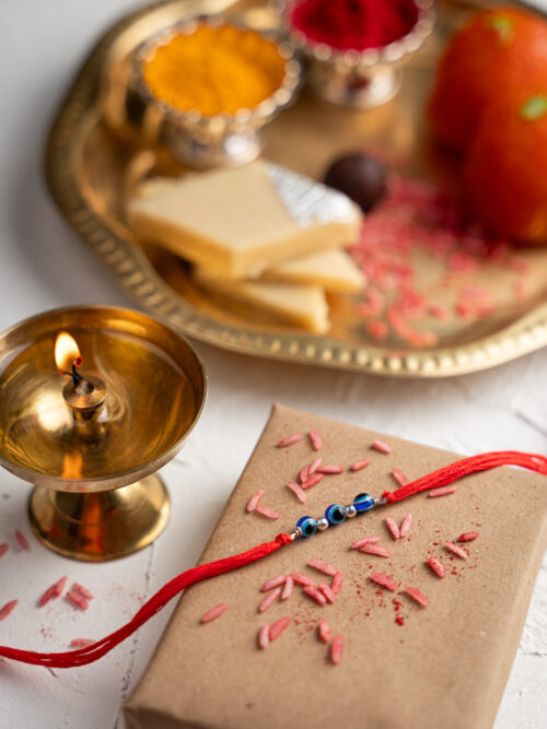 Silver 3 Evil Eye Bead Rakhi