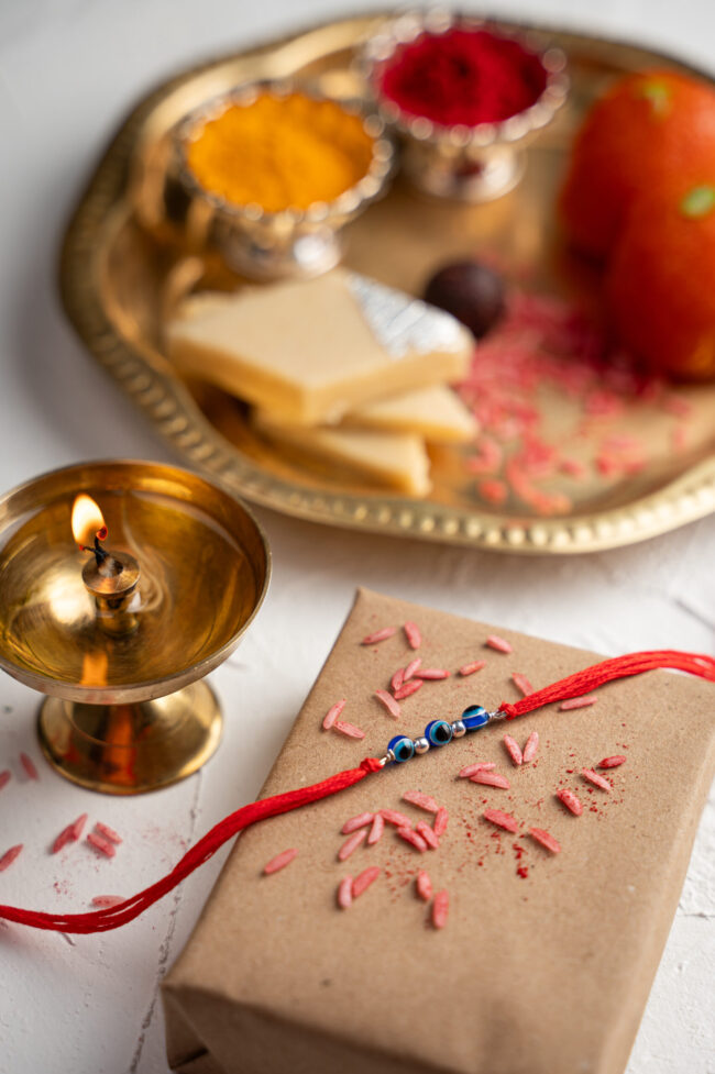 Silver 3 Evil Eye Bead Rakhi