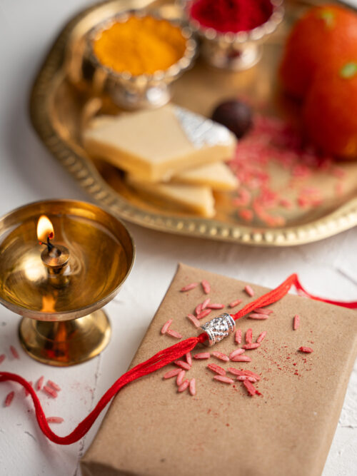 Silver Box Bead Rakhi