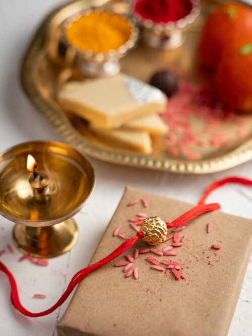 Gold Plated Big Round Bead Rakhi