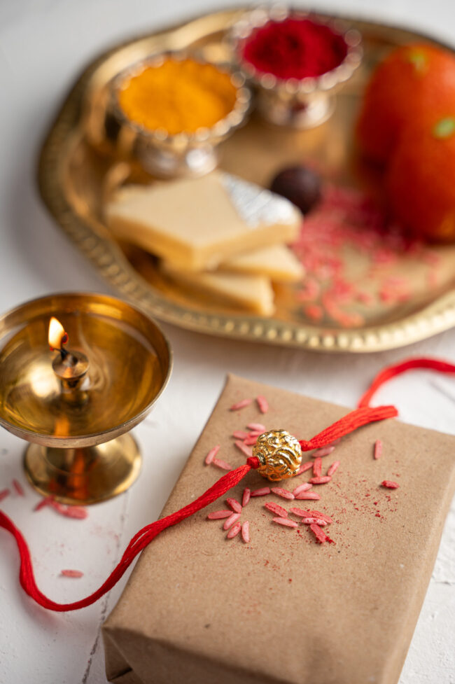 Gold Plated Big Round Bead Rakhi
