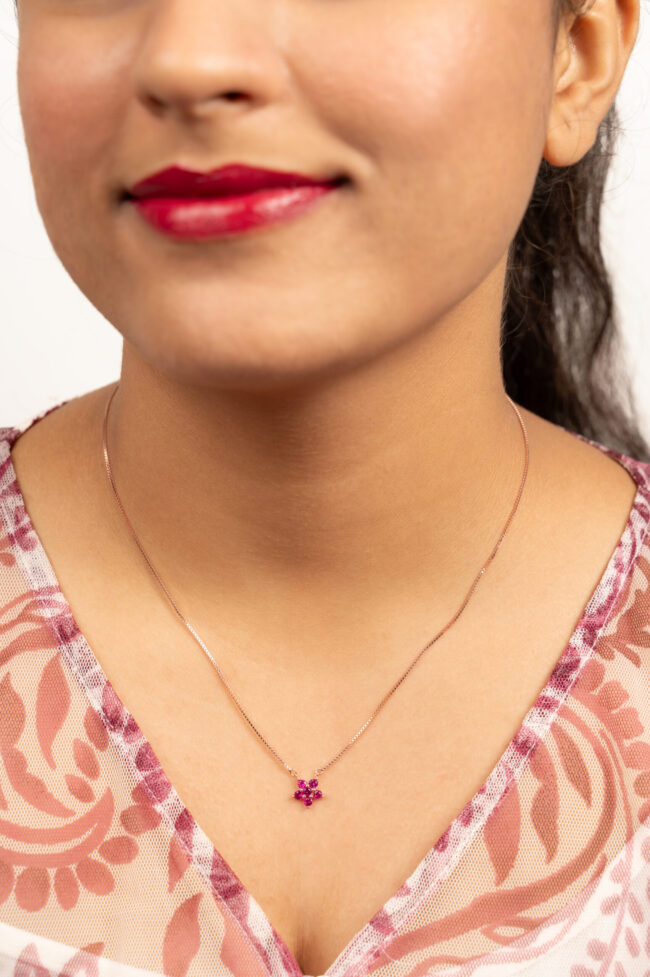 Ruby Nakshatara Patten Gold Plated Silver Chain - Image 2