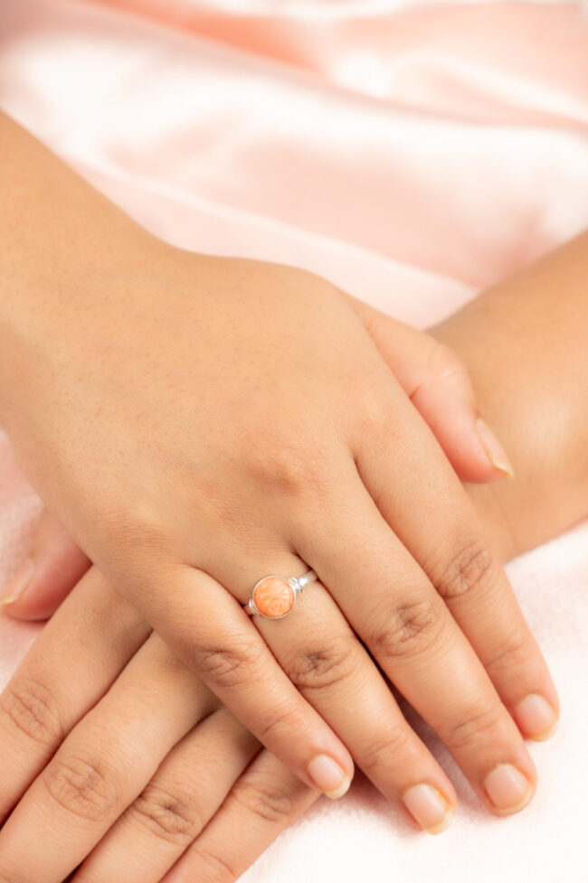 Original Rose Coral Pure Silver Adjustable Ring - Image 2