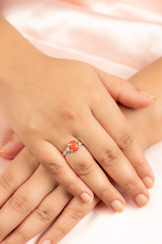 Original Red Coral Pure Silver Adjustable Ring - Image 2