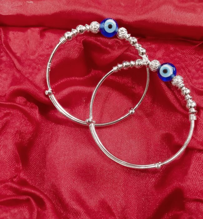 Pure Silver Evil Eye Adjustable Baby Kada - Image 2