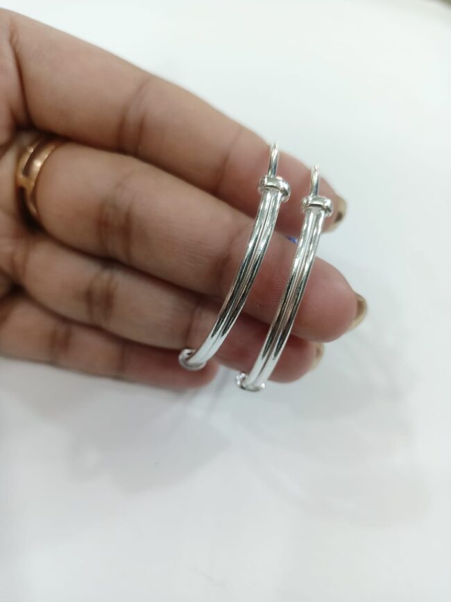 Pure Silver Elephant Kids Adjustable Kada - Image 2