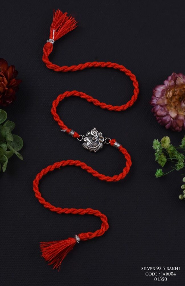 Pure Silver Oxidised Ganapathi Rakhi