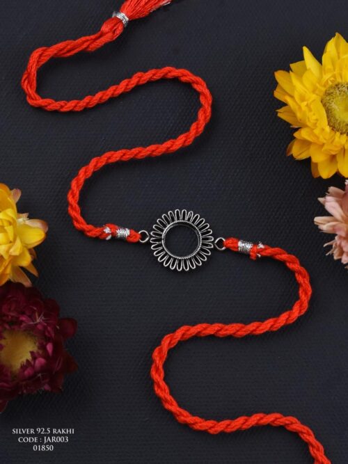Pure Silver Oxidised Flower Rakhi