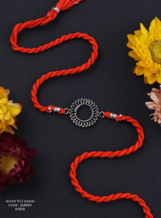 Pure Silver Oxidised Flower Rakhi