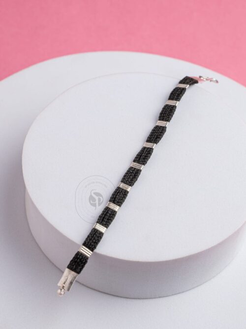 Black thread broad nazariya Silver Bracelet