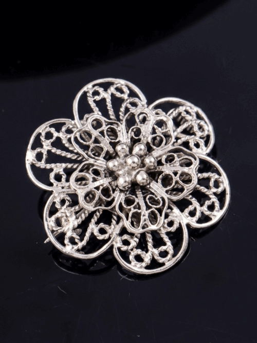 Filigree Pure Silver Broach / Saree Pin