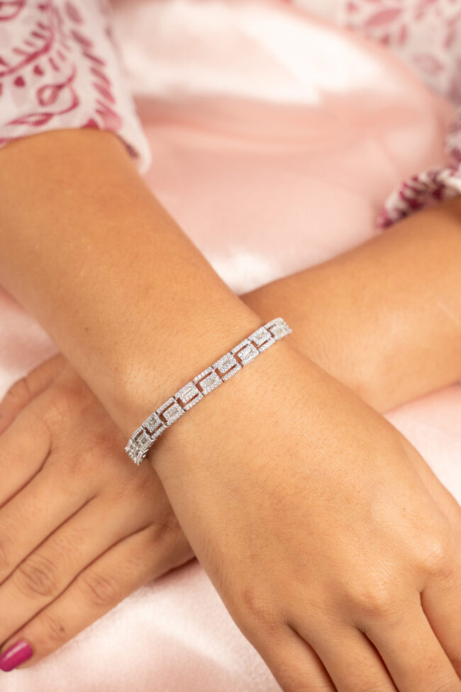 Baguette Pure Silver Adjustable Ladies Bracelet