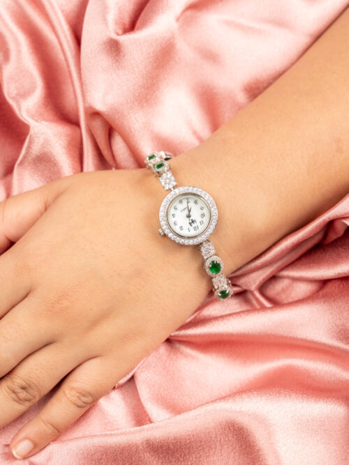 92.5 Pure Silver Green & White Ad Ladies Dial Watch