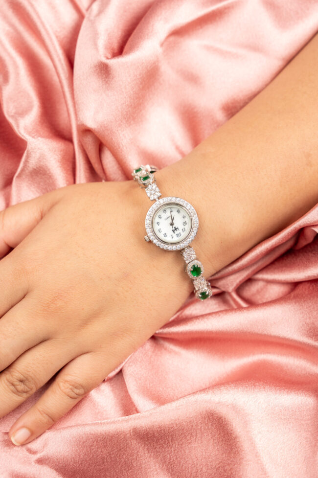 92.5 Pure Silver Green & White Ad Ladies Dial Watch