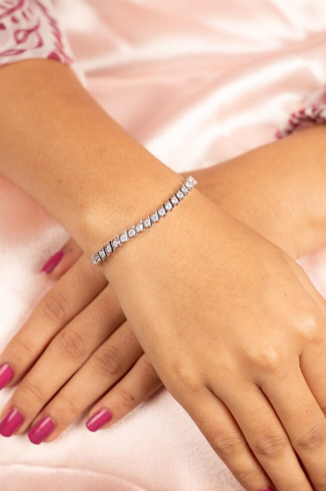 Elegant Tennis Adjustable Pure Silver Bracelet