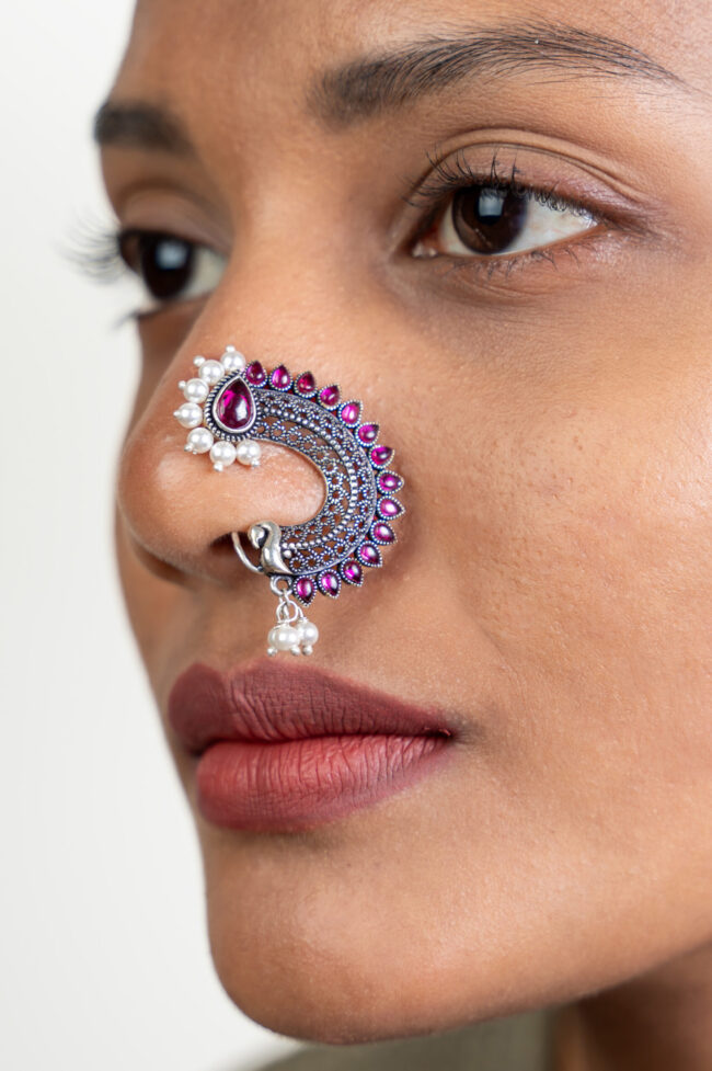 Pure Silver Peacock Press Nath - Image 2