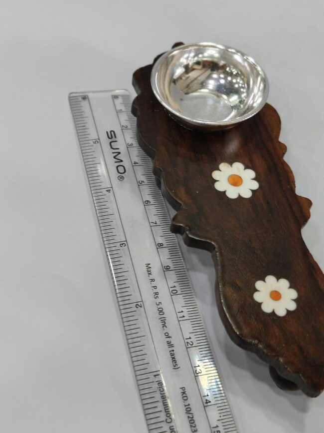 Pure Silver Arati / dhoop rose wood Stand - Image 2