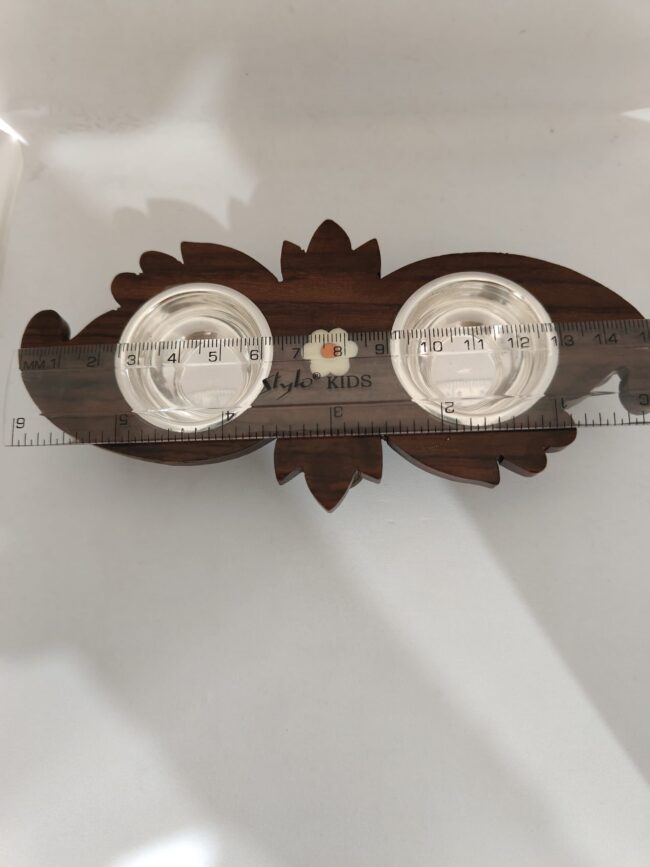 Pure Silver Haldi Kumkum rosewood stand - Image 2