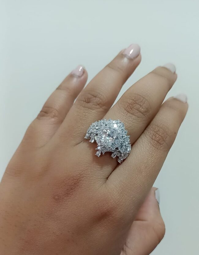Pure Silver Queen Solitaire Cocktail Ring - Image 3